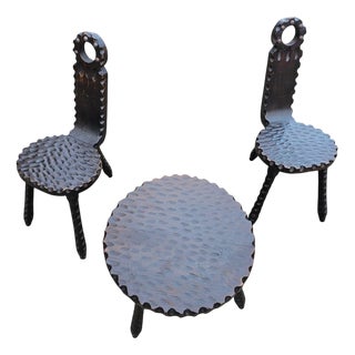 Brutalist Chairs and Side Table, Spain, 1970s, Set of 3 For Sale