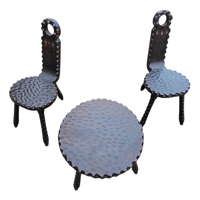 Brutalist Chairs and Side Table, Spain, 1970s, Set of 3 For Sale