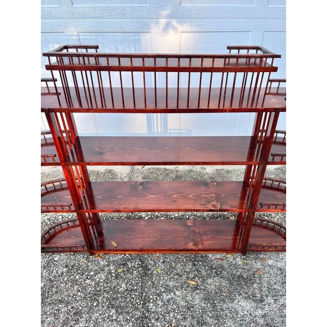 Burnt Umber Vintage Folk Art Five Tiered Wood Shelf With Gallery Railing For Sale - Image 8 of 8