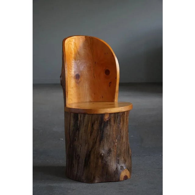 Wood Modern Swedish Hand Carved Primitive Stump Chair in Pine, 1960s For Sale - Image 7 of 9