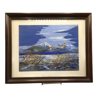 "Ducks in Flight" Signed Impressionist Framed Painting For Sale