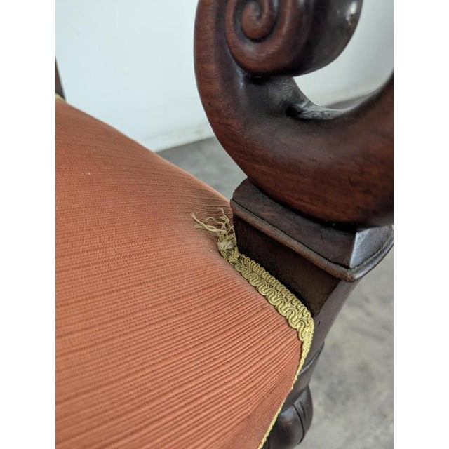 Restoration Style Mahogany Armchair with Curved Armrests and Orange Fabric For Sale - Image 9 of 11