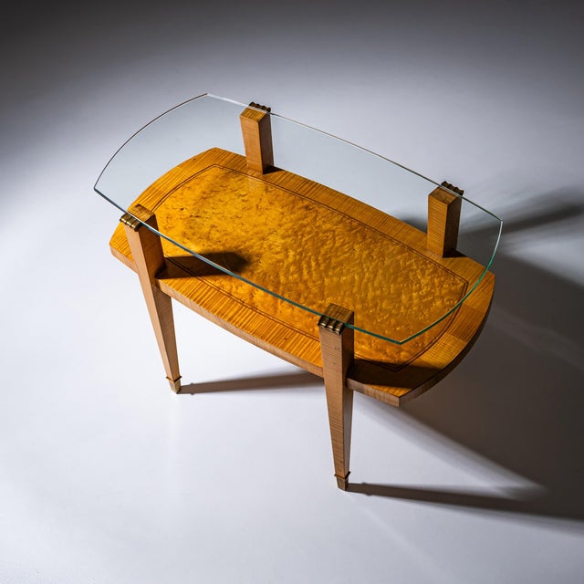 Art Deco Coffee Table with Glass Top, 1940s For Sale - Image 4 of 8