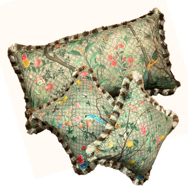 2020s Gucci Gg Logo Tree of Life Tian Chinoiserie Vintage Silk Scarf Pillow For Sale - Image 5 of 5