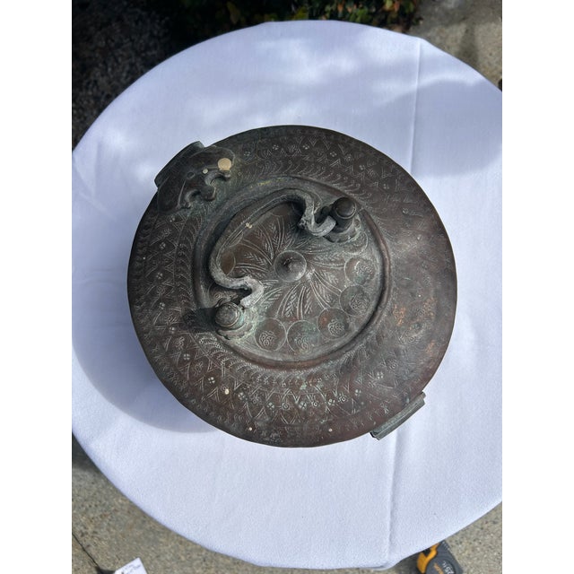 Vintage Verdigris Brass Lidded Box With Etched Detail For Sale - Image 11 of 13