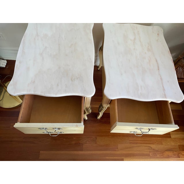 Pair of Vintage Country French Marble Top Nightstands For Sale - Image 10 of 11