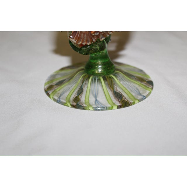 Exceptional vintage Murano art glass figural goblet featuring a beautifully executed hand-blown swirl glass cup in vibrant...