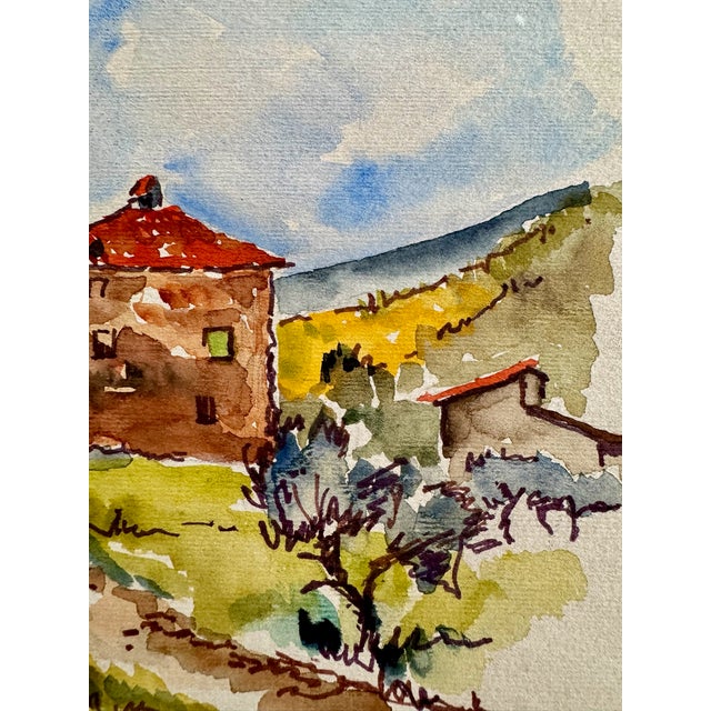 Rustic Henry Emil Salloch Original Watercolor on Paper Modernist Mediterranean Villa. For Sale - Image 3 of 5