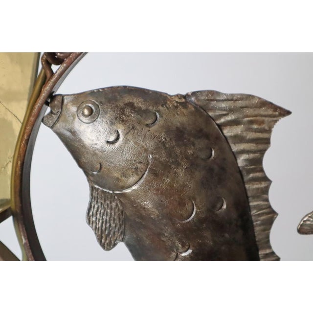 Arts and Crafts Wrought Iron and Leaded Glass Fish Pendant Lamp, Germany, 1920s For Sale - Image 3 of 15