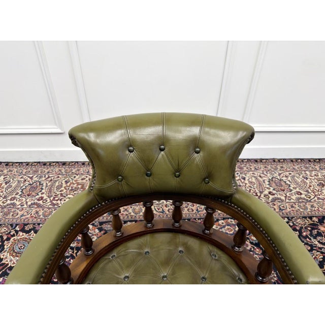 English Chesterfield Desk Chair in Green For Sale - Image 5 of 8