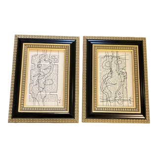 Contemporary 2 Wayne Cunningham Abstract Ink Drawings Signed and Framed - a Pair For Sale