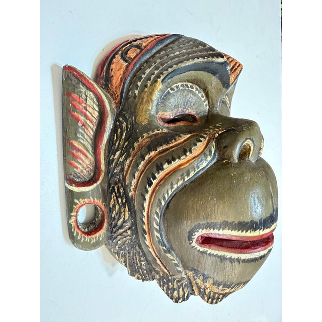 Wood Vintage Balinese Hand-Carved & Painted Wood Barong Monkey Wall Mask For Sale - Image 7 of 10