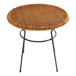 Coffee Table with Round Rattan Top, 1950s For Sale