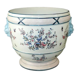 Antique Large French Floral & Satyr Cachepot