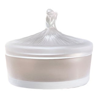 Vintage Lalique France Ballerina Frosted Crystal Covered Powder Box For Sale