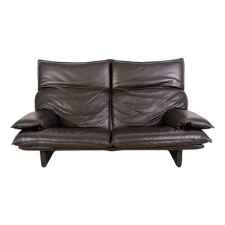 Vintage Italian 3-Seater Sofa in Black Leather, 1980s For Sale