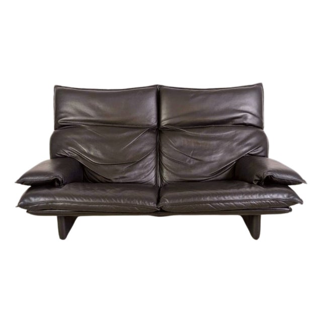 Vintage Italian 3-Seater Sofa in Black Leather, 1980s For Sale