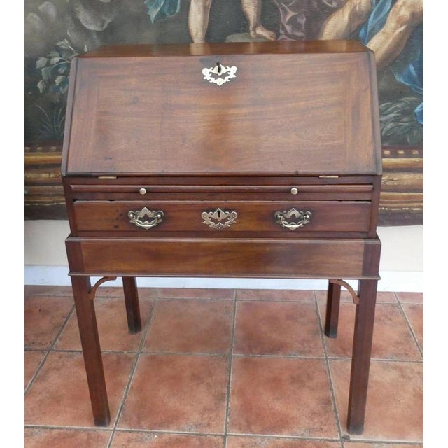 Antique English Mahogany Campaign Bureau on Stand, 1740 For Sale - Image 16 of 17