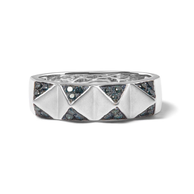 Haus of Brilliance 14K White Gold 1/4 Cttw Treated Blue Diamond Pyramid Band Ring - Size 7 For Sale - Image 4 of 6