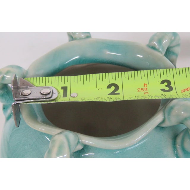 Ceramic Pottery Vase Turquoise Celadon Drip Crackle Glaze 5 Handled Jug 4861b For Sale - Image 11 of 11