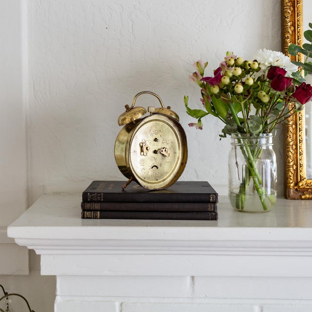 Vintage Elgin Brass Dual Bell Wind Up Alarm Clock Made in Germany For Sale - Image 6 of 10