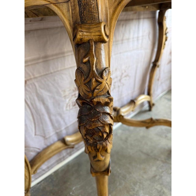 French French Louis XV Style Carved Giltwood Console Table With White Marble Top For Sale - Image 3 of 15
