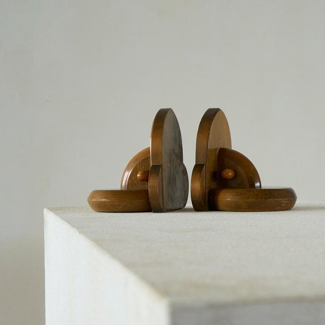 1950s Art Deco Bookends in Wood, 1950s, Set of 2 For Sale - Image 5 of 10
