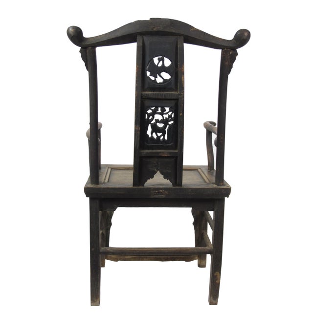 Wood Antique Chinese Government Official Hat Armchairs - a Pair For Sale - Image 7 of 11