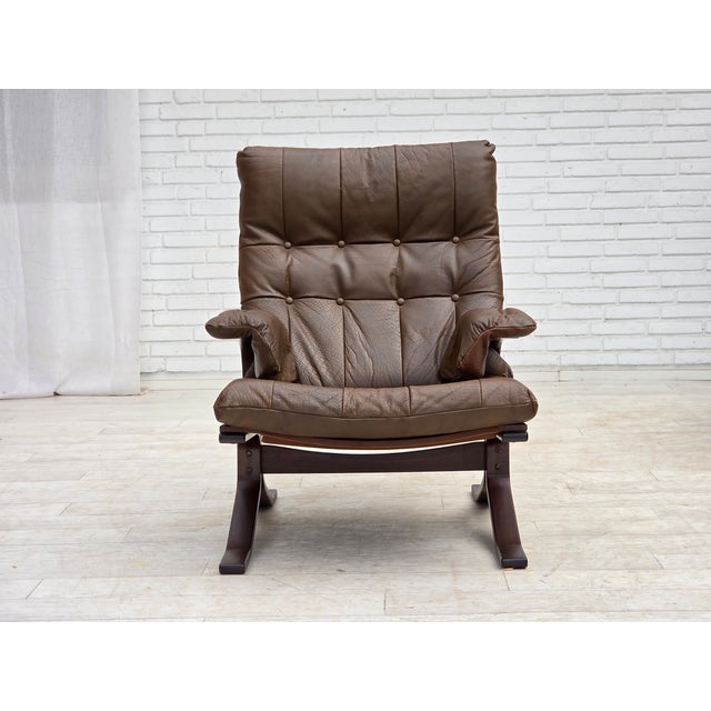 Scandinavian Armchair in Brown Leather, 1970s For Sale - Image 4 of 18