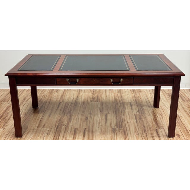 Traditional Vintage Kimball Leather Top Solid Wood Executive Desk For Sale - Image 3 of 18