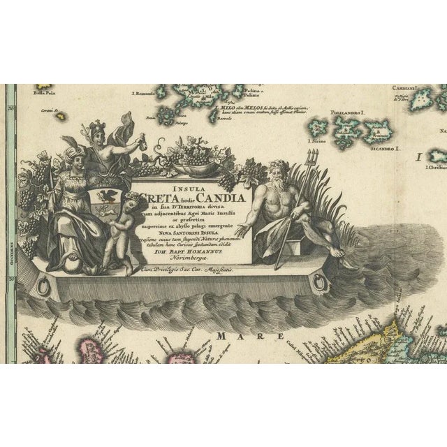 Map of Engraving Crete, Candia and Aegean Islands from Homann Heirs, 1749 For Sale - Image 9 of 10