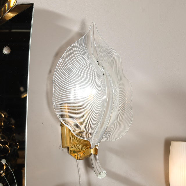 Pair of Mid-Century Hand-Blown Murano Glass Striated Leaf Sconces by Franco Luce For Sale - Image 11 of 12