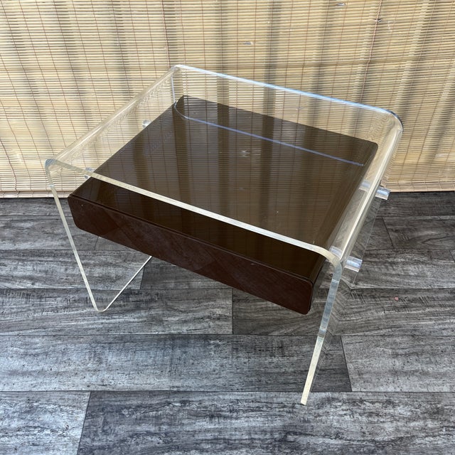 Mid Century Modern Waterfall Lucite Site Table With Floating Drawer. Circa 1970s. For Sale - Image 14 of 18
