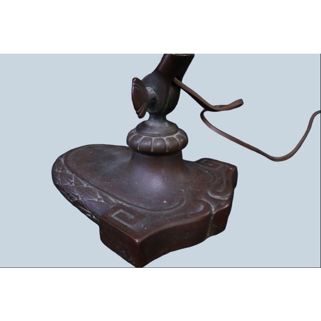 Antique Handel Desk Lamp With Original Base & Hand Reverse Painted Shade of Mountain Landscape For Sale - Image 13 of 14