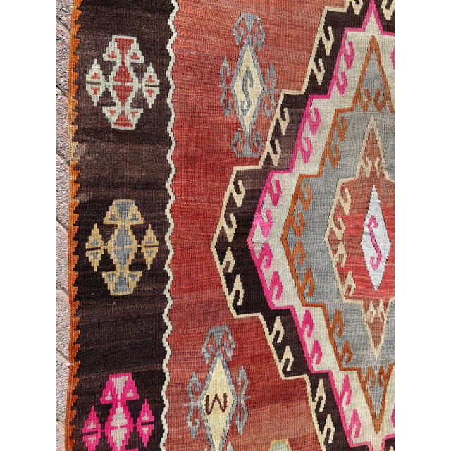 1960s Handmade Bold Design Kilim - 63" X 133" For Sale - Image 10 of 11