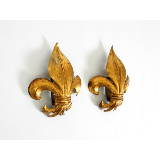 Fleur-De-Lis Wall Lamps in Gold-Plated Metal by Hans Kögl, 1970s, Set of 2 For Sale - Image 4 of 18