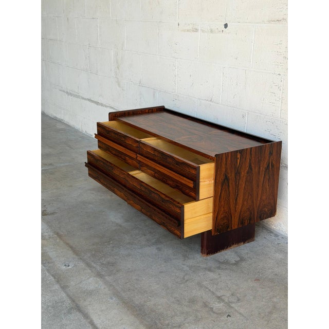 Mid-Century Modern Rosewood Four Drawer Dresser Chest Low Storage Bagn Møbelindustri Bruksbo Norway 1960s For Sale - Image 3 of 10