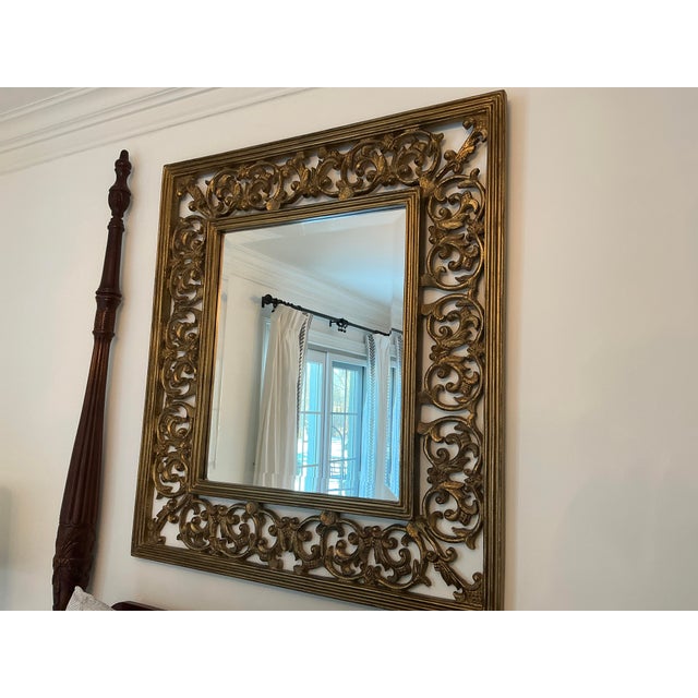 Large Mid 20th Century Hand Carved Wood Mirror For Sale - Image 4 of 4
