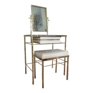 Hollywood Regency George Koch Brass Bamboo Vanity & Stool - A Pair For Sale