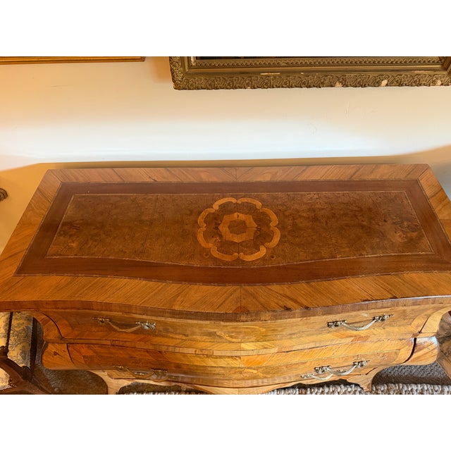 Antique Italian Baroque Style Inlaid Burl Walnut Bombé Commode For Sale - Image 4 of 8