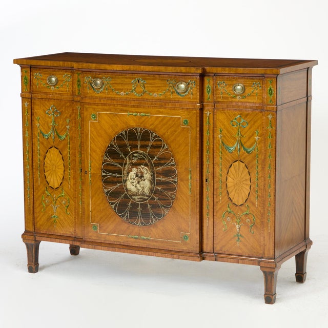 19th Century Edwardian Calamander Tulipwood Inlaid & Painted Satinwood Sideboard For Sale - Image 13 of 13
