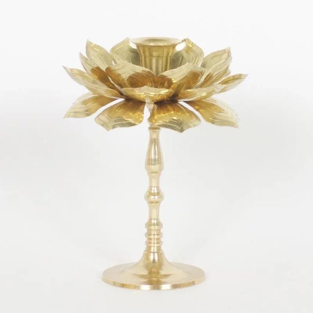 Brass Lotus Candleholder For Sale - Image 4 of 4