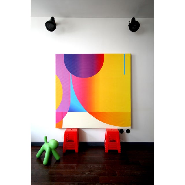 Contemporary Abstract Matte Gel Applied on Fine Art Digital Printed Canvas "Tangerine Nuit Mimosa # Esperanza" by Jerome Tham Vo My For Sale - Image 4 of 7