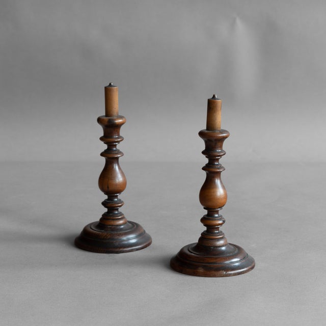 Early 19th Century Antique Fruitwood Candlesticks, 1800, Set of 2 For Sale - Image 5 of 5