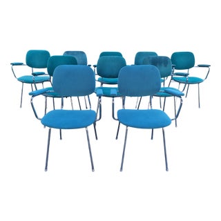Steel Dining Chairs with Armrests, Padded Alcantara Seats and Backs, 1960s, Set of 10 For Sale