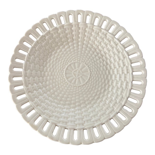 Antique English Reticulated Basket Weave Creamware Plate For Sale
