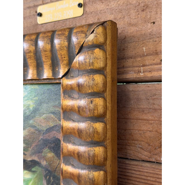 2000 - 2009 Signed Tropical Leopard Waterfall Acrylic Painting in Carved Gilt Wood Frame For Sale - Image 5 of 12