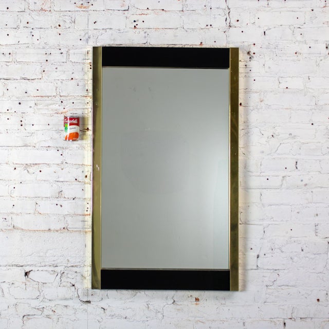 Late 20th Century Modern to Art Deco Revival Wall Mirror Black & Brass Rectangular Frame For Sale - Image 18 of 18