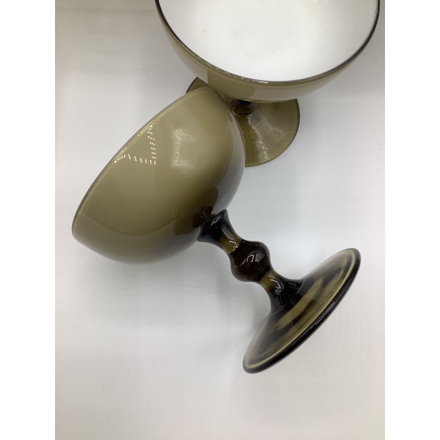 Mid-Century Modern Vintage Carlo Moretti Italy Smoke Taupe White Cased Glass Champagne Coupes Glasses - Set of 8 For Sale - Image 3 of 6