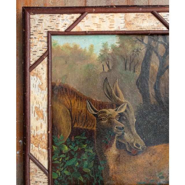 Rustic Early 20th Century Rustic Adirondack Cabin Folk Art Painting of Deer For Sale - Image 3 of 15
